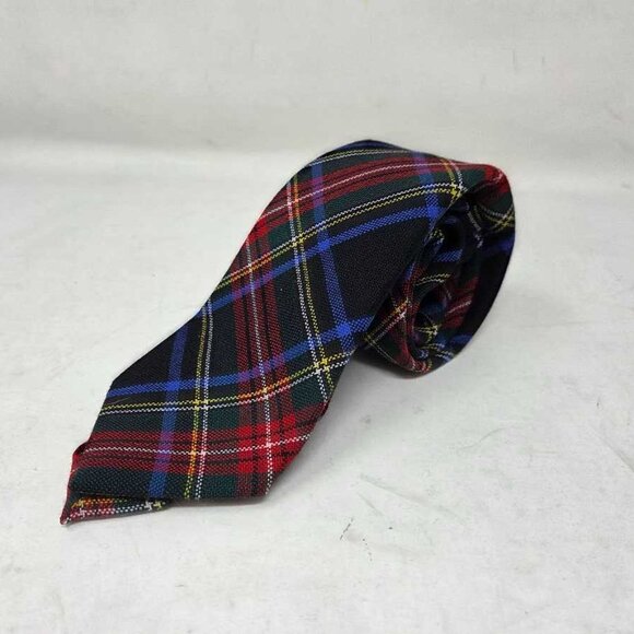 New J Crew English wool tartan tie Black Stewart holiday plaid